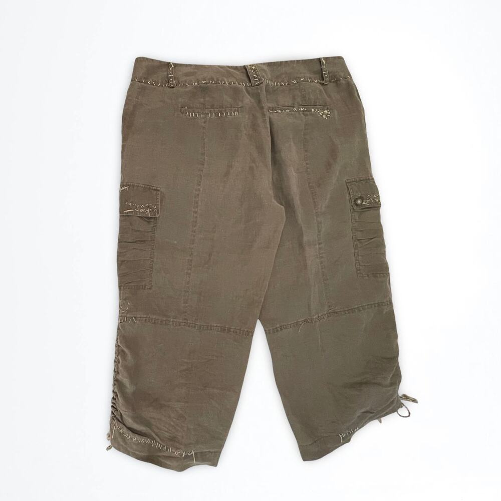 Vintage Tahari Brown Ramie Peasant Cargo Capri Pants Women’s 8 - Picture 5 of 12
